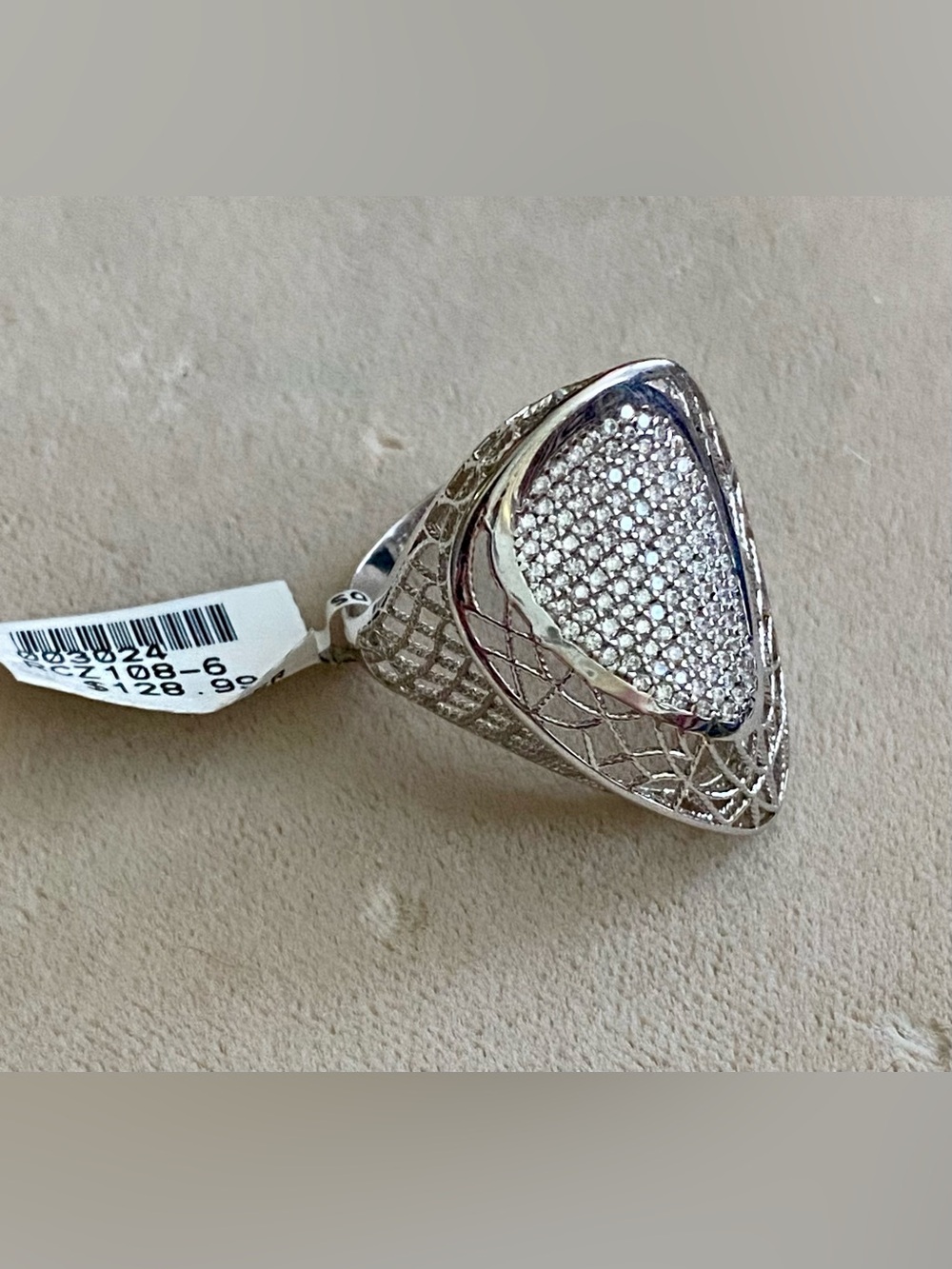 New! Sterling Silver Pave CZ Statement Ring Size 7 925